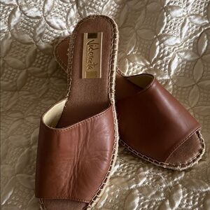 Brown Leather Espadrille Slides